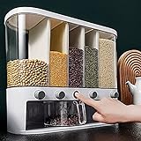 Xilei Dry Food Dispenser,Wall mounted 5 Grid Cereal Dispenser,Rice dispenser 25 pounds Kitchen Storage with Measuring Cup