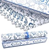 QECOR Eight (8) Large Scented Drawer Liners and Shelf Liners - Royal Damask Pattern - 14 x 19½ Inch Sheets - Non-Adhesive Paper Sheets for Kitchen, Bathroom and Dresser Drawers (Fresh Linen)