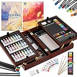 Art Supplies, Vigorfun Deluxe Wooden Art Set Crafts Drawing Painting Kit with 2 Sketch Pads, Oil Pastels, Acrylic, Watercolor Paints, Creative Gifts Box for Adults Artist Kids Teens Girls