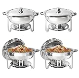IMACONE Chafing Dish Buffet Set 4 Pack, 5QT Round Stainless Steel Chafer for Catering, Upgraded Chafers and Buffet Warmer Sets with Food & Water Pan, Lid, Frame, Fuel Holder for Event Party Holiday