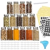 Aozita 48 Pcs Glass Spice Jars/Bottles - 4oz Empty Square Spice Containers with Spice Labels - Shaker Lids and Airtight Metal Caps - Silicone Collapsible Funnel Included