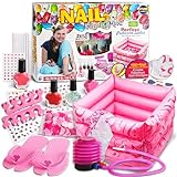 Kids Foot Spa Kit for Girls, Funkidz Pedicure Kit for Girls Size 17.91Wx12.4L Includes Bigger Inflatable Foot Tub Inflator Pump Peelable Nail Polish Supplies for Sleepover Party