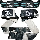 Lifting Straps (2 Pairs/4 Straps) for Weightlifting, Cross Training, Workout, Gym, Powerlifting, Bodybuilding-Support for Women & Men -Avoid Injury- (Aqua Blue & Camo Grey) - 1 Year Warranty