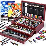 175 Piece Deluxe Art Supplies, Art Set with 2 A4 Drawing Pads, 24 Acrylic Paints, Crayons, Colored Pencils, Art Kit for Adults Artist Beginners Kids Girls, Drawing Kit with Drawer