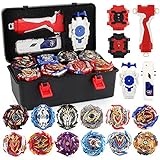 JIMI Bey Battling Top Burst Gyro Toy Set 12 Spinning Tops 3 Launchers Combat Battling Game with Portable Storage Box Gift for Kids Children Boys Ages 6+