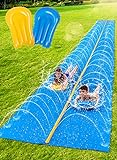 Sloosh Huge Water Slide, 30ft x 6ft Heavy Duty Lawn Water Slide with Built-in Sprinkler and 2 Slip Inflatable Boards for Party in Summer Yard Lawn Outdoor Water Play Activities