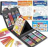 Soucolor Art Supplies, 283 Pieces Drawing Set Art Kits with Trifold Easel, 2 Drawing Pads, 1 Coloring Book, Crayons, Pastels, Arts and Crafts Gifts Case for Kids Girls Boys Teens Beginners