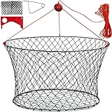 QualyQualy Crab Ring Trap Bait with Crab Gauge Measure and Bait Clip Crab Net Minnow Trap with 24 Tarred Braided Twine Fishing Crabbing Net for Board, Kayak, Dock and Pier
