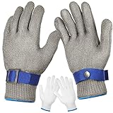 Honeydak 2 Pcs Level 9 Cut Resistant Gloves Cut Proof Gloves with 2 Pcs Nylon Gloves for Oyster Shucking Butcher (Blue Edges)