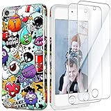 iPod Touch 7th Generation Case with 2 Screen Protectors, IDWELL Slim Anti-Scratch Flexible Soft TPU Bumper Protective Case for iPod Touch 5/6/7th, Graffiti Art