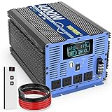 4000W Pure Sine Wave Power Inverters DC 12V to AC 110V 120V with Type-C 4 AC Outlets Dual USB Ports Terminal Blocks LCD Display Wireless Remote Controller for Home RV Solar System Car