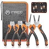 M MEEPO Snap Ring Pliers Set, Heavy Duty 4-piece 7-Inch Internal External Circlip Pliers, Straight Bent C-clip Pliers Lock Ring Pliers Set, 5/64' Tip, for Ring Remover Retaining, with Portable Pouch