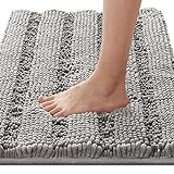 H.VERSAILTEX Bath Rugs for Bathroom Non Slip Bath Mats Extra Thick Chenille Striped Rug 20' x 32' Absorbent Non Skid Fluffy Soft Shaggy Washable Dry Fast Plush Mat for Indoor, Bath Room, Tub - Dove