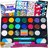 Blue Squid Face Painting Kit for Kids - 22 Colors 160pc Kids Face Paint Kit with Stencils & Book, Halloween Makeup Kit, Professional Face Paint Kids Face Painting Kit Non Toxic Face Paint Kit for Kids