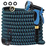 GUKOK 2022 Upgrade 100FT Expandable Garden Hose Water Hose with 10-Function High-Pressure Spray Nozzle, Heavy Duty Flexible Hose, 3/4' Solid Brass Fittings Leakproof Design