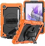 CLARKCAS Samsung Galaxy Tab A7 Lite Case 8.7 inch 2021(SM-T220/T225), with Screen Protector Pencil Holder Kids Shockproof Rugged Silicone Cover 360 Stand Hand Strap for Galaxy Tablet A7 lite,Orange