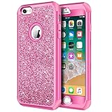 Hython Compatible with iPhone 6/6s Case, Heavy Duty Full-Body Defender Protective Case Bling Glitter Sparkle Hard Shell Hybrid Shockproof Rubber Bumper Cover for iPhone 6 and 6s 4.7-Inch, Rose Red