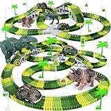 Dinosaur Toys, 252 PCS Create A Dinosaur World Road Race Tracks, Flexible Track Playset, 2pcs Dinosaur Car for 3 4 5 6 Year Old Boys Girls Best Gift
