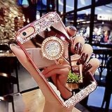 iPhone SE 5S Case, Surpriseyou Luxury Crystal Rhinestone Soft Rubber Bumper Bling Diamond Glitter Mirror Makeup Case with Ring Stand Holder for iPhone 5 5S SE -Rose Gold