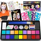 Drawdart Face Painting Kit for Kids - 20 Colors Water Based Non Toxic Face Paint Kit, Professional Face Paint for Kids with Stencils & Brushes - Parties, Birthdays, Halloween Face Body Makeup Kit