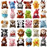 32 Piece Mini Plush Animal Toy Set, Cute Small Animals Plush Keychain Decoration for Themed Parties, Kindergarten Gift, Teacher Student Award, Goody Bags Filler for Boys Girls Child Kid