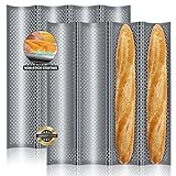 Walfos 2 Pack Nonstick Baguette Pans, No Coating Coming Off, Perforated 4 Loaves French Bread Pan, Durable Baguettes Bakery Tray for Baking Molding, 15' x 13'