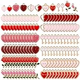 Noverlife 96PCS Metal Heart Charms Gold Plated Charms, Rose Shape Enamel Gold Charms Lock Key Glitter Heart Charms, Necklace Bracelet Earring Pendant DIY Art Charms for Valentine's Day Jewelry Making