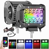4 Inch RGB LED Pods, SWATOW INDUSTRIES 2PCS Color Changing Light Pods RGBW LED Cube Lights Multicolor Light Bar RGB Fog Lights for Jeep Truck UTV Polaris Ranger RZR Tractor Boat-2 Years Warranty