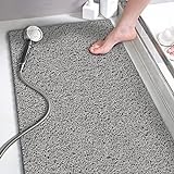 Shower Mats Non Slip Without Suction Cups, 15.7× 36 Inch, PVC Loofah Bathroom Mats, Loofah Mats for Shower and Bathroom, Quick Drying, Grey