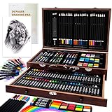 Art Supplies, Tanmit 141-Piece Deluxe Art Set Painting Drawing Kit with Artist Sketch Pad, Oil Pastels, Colored Pencils, Crayons, Watercolor Cakes, Wooden Art Box for Adults Beginners