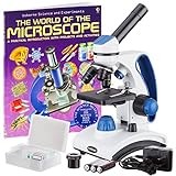 AmScope M162C-2L-PB10-WM'Awarded 2018 Best Students and Kids Microscope Kit' - 40X-1000X Dual Light All Metal Microscope with Slides and Microscope Book, Blue