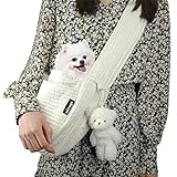 NATUYA Small Dog Carrier Sling Cat Sling,Adjustable Strap Hand Free Pet Puppy for Outdoor Traveling Subway (White, Canvas)