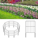 OUSHENG Decorative Garden Fence Fencing 10 Panels, 10ft (L) x 22in (H) Rustproof Metal Wire Border Animal Barrier with Plastic Stakes for Dog Yard Patio Outdoor, Square
