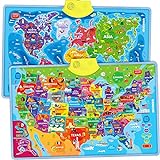 Educational Toys for Kids 5-7 Year Old - USA World Maps Puzzle Learning Wall Chart for Toddlers Age 3 4 6+ by QUOKKA - Interactive Speech Therapy Poster Boy Girl - Autism Geography Puzzle Game 8-10-12