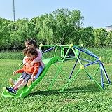 6 FT Climbing Dome with Slide for Kids 3-10, Outdoor Play Equipment Supporting 1000 lbs, Anti-Rust Jungle Gym, Easy Assembly Geometric Dome Climber Play Center (Blue & Green)