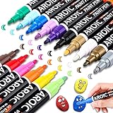 AROIC Paint Pens Paint Markers, 16 colors Oil-Based Waterproof Paint Marker Pen Set On Rock, Wood, Fabric, Metal, Plastic, Glass, Canvas, Mugs, Waterproof, DIY Craft and More