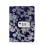 JunShop A6 Refillable Journal with Lock Diary PU Leather Combination Locking Journal Secret Diaries (Blue)