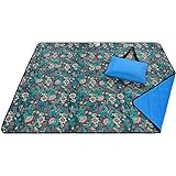 Roebury Beach Blanket Sand Proof & Outdoor Picnic Blanket - Water Resistant, Large Mat for Camping or Travel. Washable, Foldable, Easy Carry Compact Tote Bag (Blue Bell Flowers)