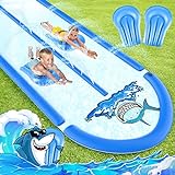 Mafbeanl Slip and Slide Lawn Water Slide with 2 Bodyboards, 30FT Slip n Slide Heavy Duty Double Lane for Kids Backyard Games with Sprinkler, Summer Outdoor Water Toys Outside Play for Kids and Adults