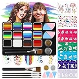 Dreamon Face Paint Kit for Kids Adults | 12 Split Cake Palettes Face Painting Set | Includes Stickers, Brushes, Sponges, Professional Rainbow Face Body Painting Kits