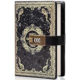 TIEFOSSI Vintage Leather Journal Notebook with Combination Lock, B6 Embossed Flower Secret Diary Ruled Lined Paper for Writing, Gift for Women Girls Children (Black)