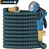 Expandable Garden Hose 75 ft Water Hose with 10 Function Spray Nozzle, Lightweight Flexible Hose with 3/4 Inch Solid Fittings and 4-Layer Latex Core, 75ft Retractable Stretch Hose (Blak & Blue)