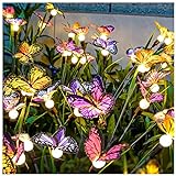 TONULAX Solar Garden Lights - Newest Swaying Butterfly Light, Swaying in The Wind, Solar Outdoor Lights, Yard Patio Pathway Decoration, High Flexibility Iron Wire & Realistic Butterflies (2 Pack)