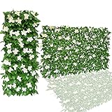 JOYSFIT Expandable Faux Ivy Fence,Artificial Privacy Screen Decor for Outdoor Wall, Balcony and Patio, Single Sided Leaves (1,White Flower)