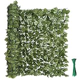 kdgarden 99'x39' Artificial Hedge Panels Faux Ivy Fence Leaf and Vine Privacy Screen UV-Protected Decorative Trellis Wall Screen for Outdoor Garden and Yard Decoration, Dark Green