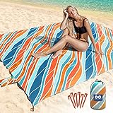 Everlasting Comfort Beach Blanket Waterproof Sandproof - Large Oversized Sand Free Beach Mat Fits Up to 10 People w/Stakes, Storage Bag - Essentials for Beach, Picnic, Concert