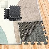 BXI Soundproof Interlocking Rug Pad, 10 Pcs 11x 11 x 0.4 inches Non Slip Rug Pads, High Density Noise Reduction Puzzle Felt Carpet Padding, Rug Mat Protects and Adds Cushion for Hardwood Floors
