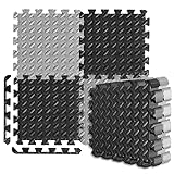 A2ZCARE Puzzle Exercise Mat with EVA Foam Interlocking Tiles - Interlocking Floor Mats for Gym Equipment - Ideal for Home Gym, Aerobic, Yoga and Pilates (Black and Gray (12pcs with Border Tiles))