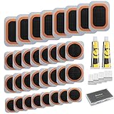 Dexnoca Bike Tire Repair Kit - Bycicle Inner Tube Puncture Patch Kits with 32PCS Vulcanizing Patches,Metal Rasp, for Motorcycle BMX Cycling MTB Road Mountain Bicycle