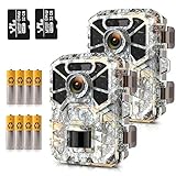 2Pack Trail Camera,2K 30MP Mini Hunting Game Cameras with 32GB SD Card and 8 Batteries 120° Wide-Angle Night Vision Motion Sensor 0.2s Trigger Speed Small Trail Game Cam IP65 Waterproof 2.0'